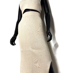 SincerelyJules 87% viscose Beige suit short top and a midi skirt with side slit